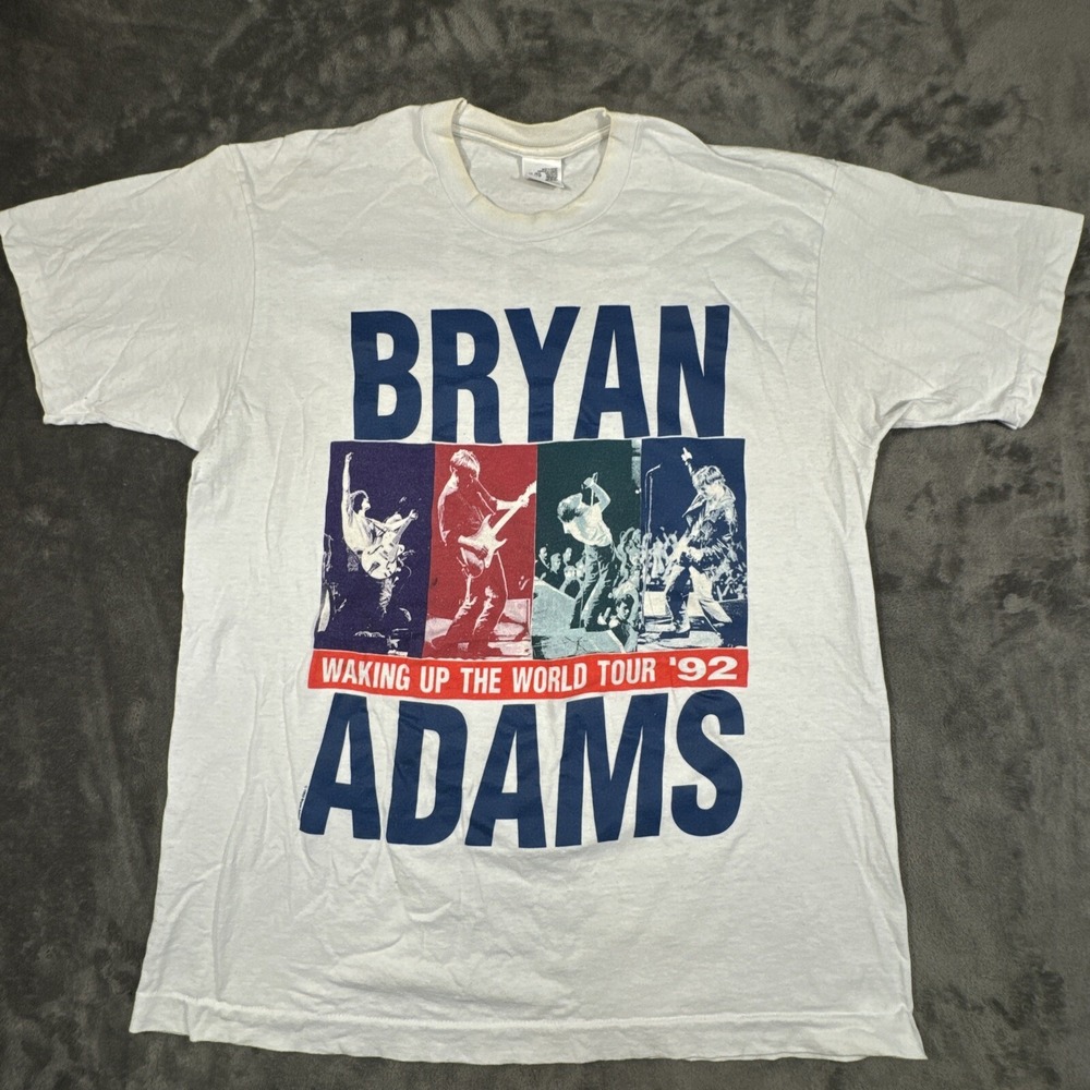 Vintage Bryan Adams Waking Up The World Tour 92 XL Fruit‎ Of The Loom White